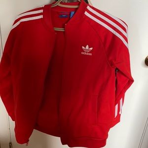 red adidas originals trefoil track zip up
